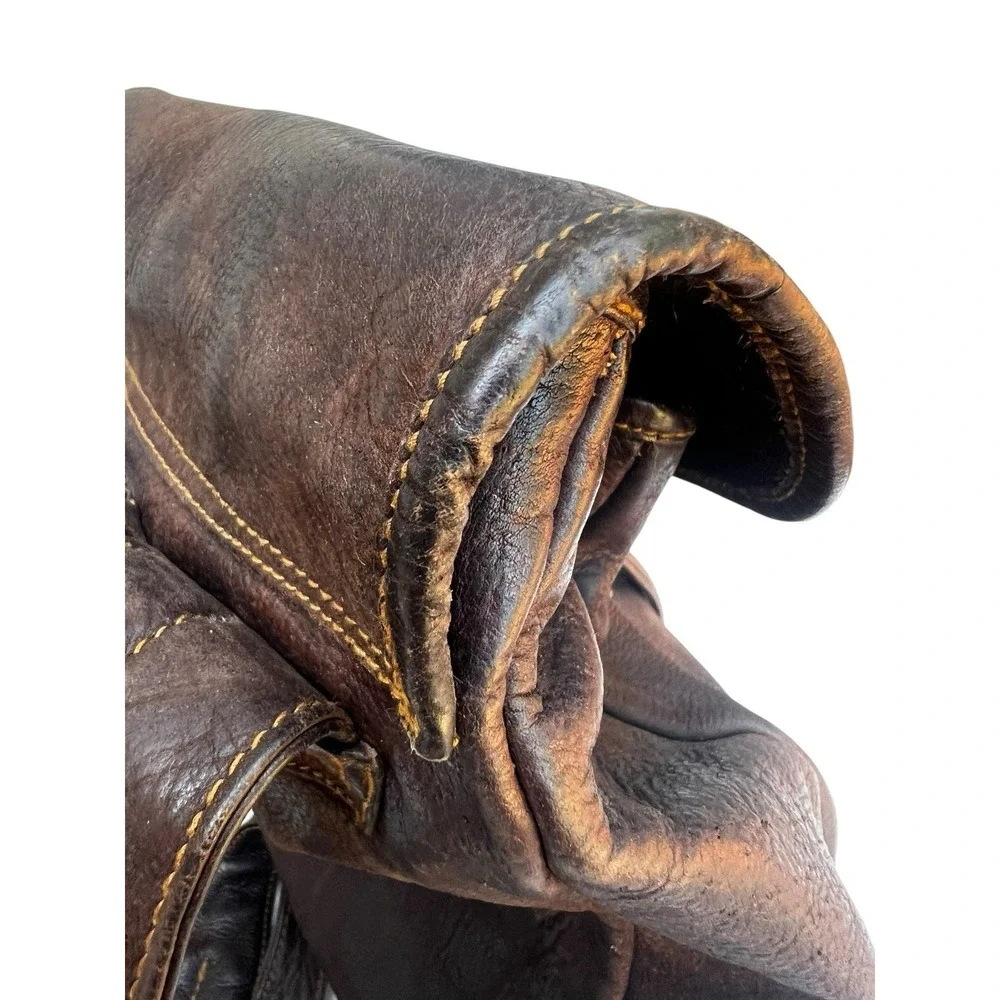 Vtg HOBO International Brown Leather Backpack Distressed Slouch Drawstring Bag